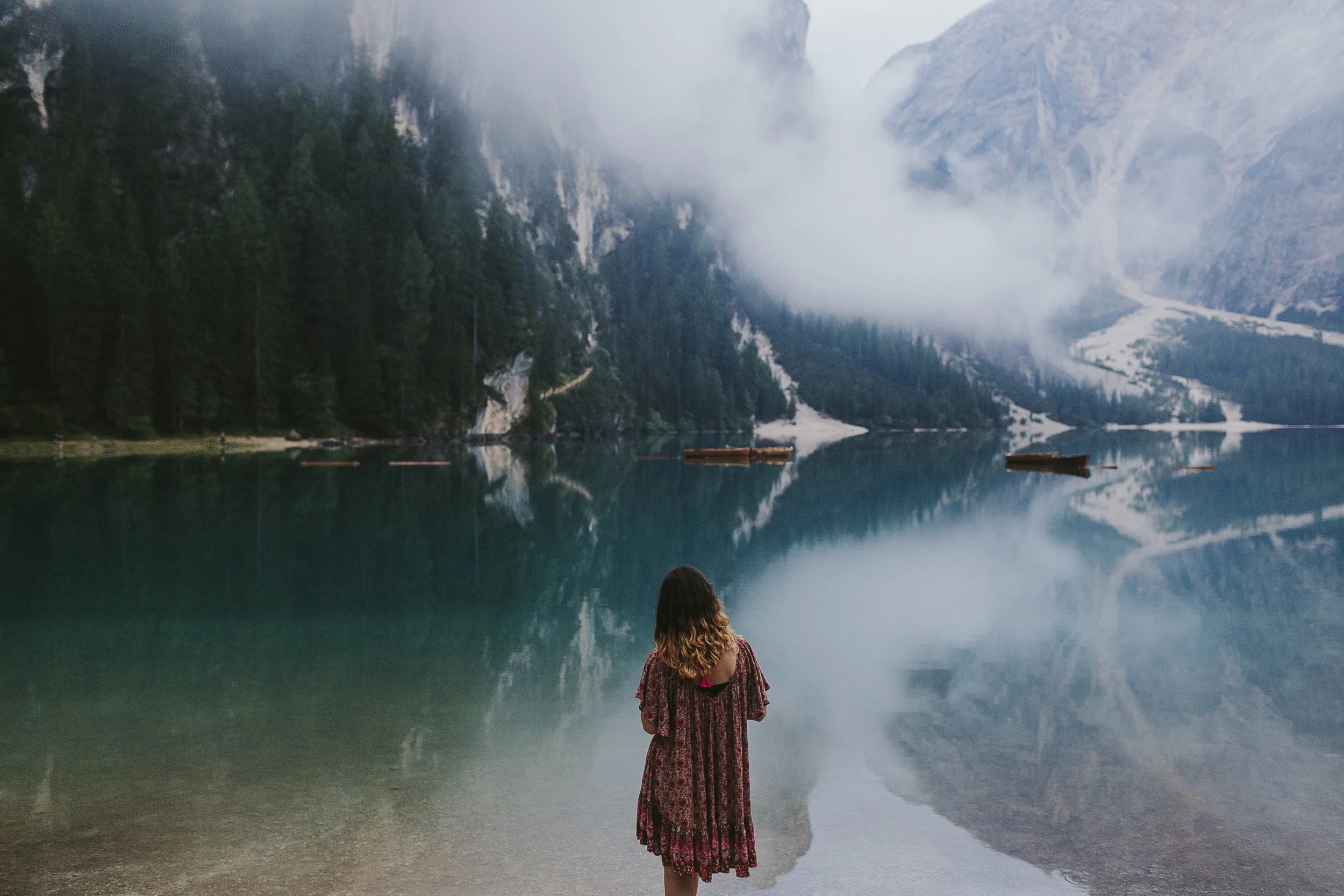 Early Morning Landscape Photography. Lago di Braies in the Italian Alps