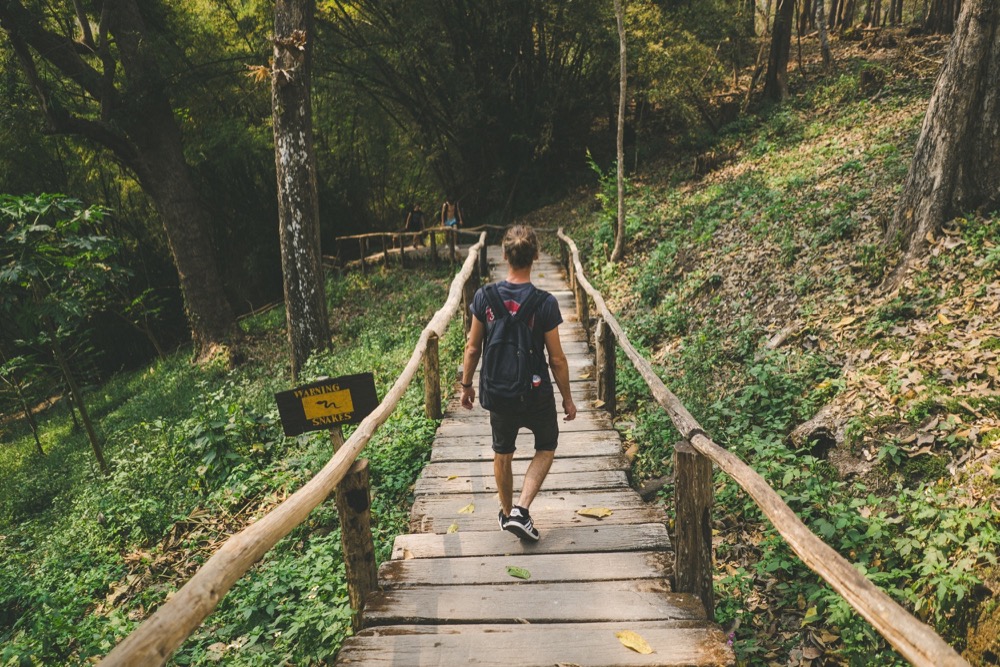  Walking down to the sticky waterfalls 