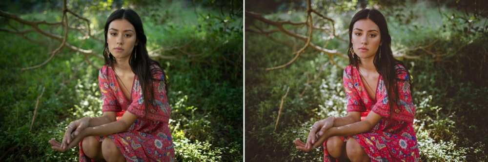 before & after of my florence lightroom preset