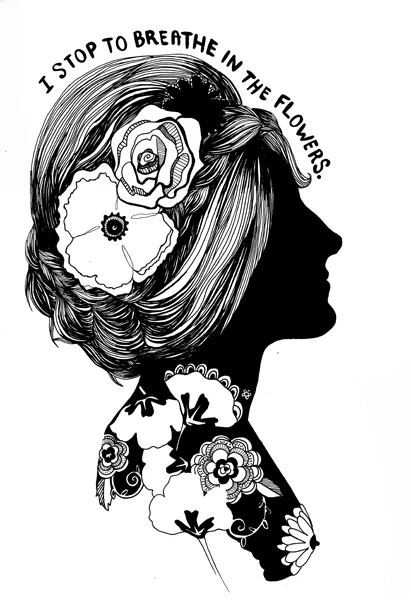 "Flower Child" Ink Drawing, 8.5x11, 2013