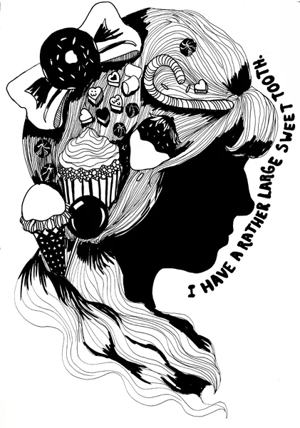 "Candy Girl" Ink Drawing, 8.5x11, 2013