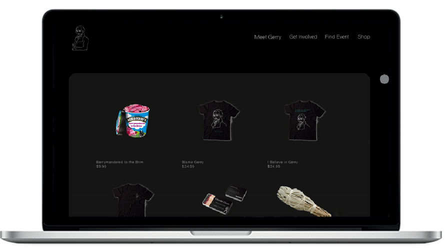 Gerry merchandise is available for purchase on the website.