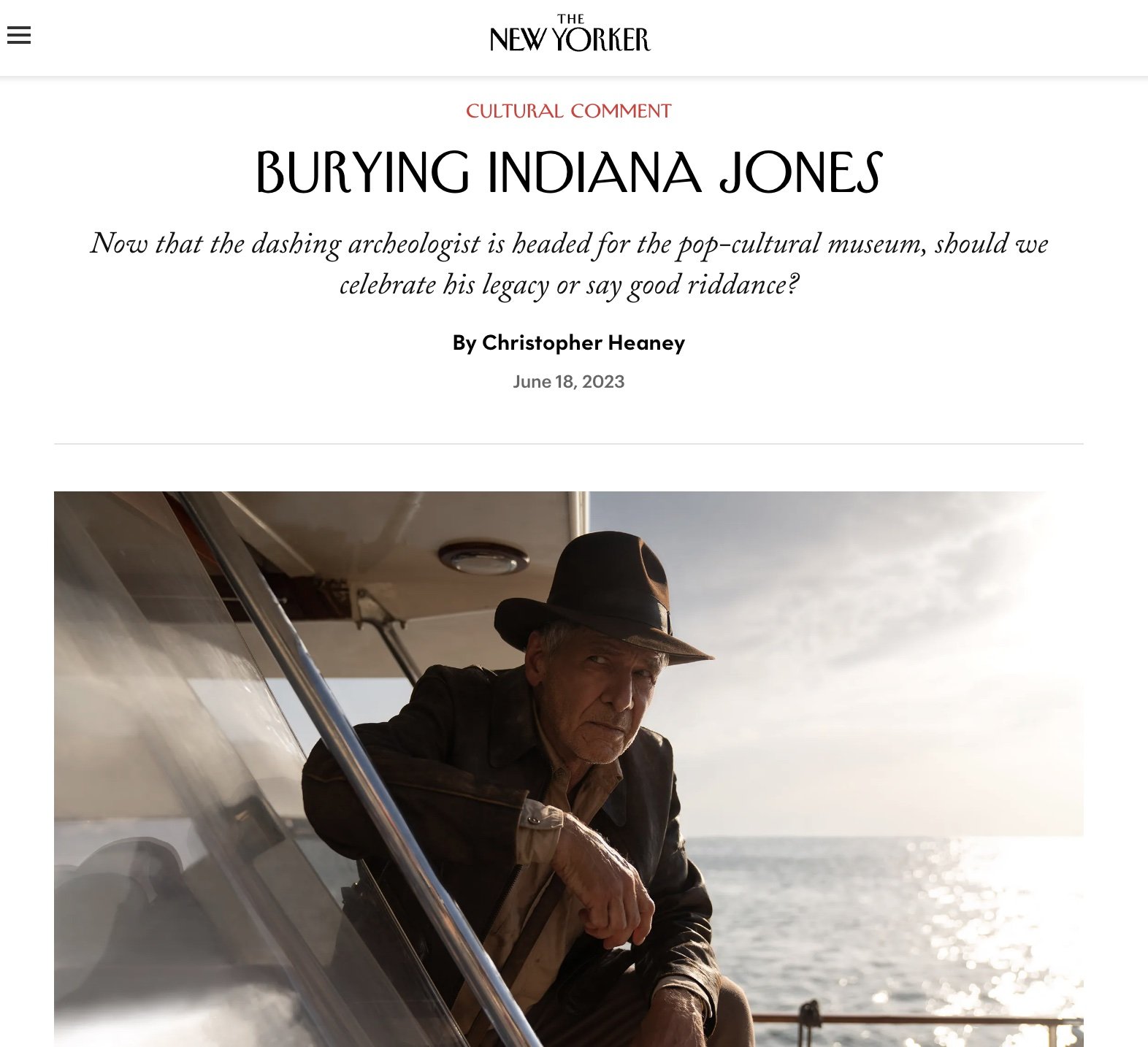 "Burying Indiana Jones," The New Yorker, 18 June 2023
