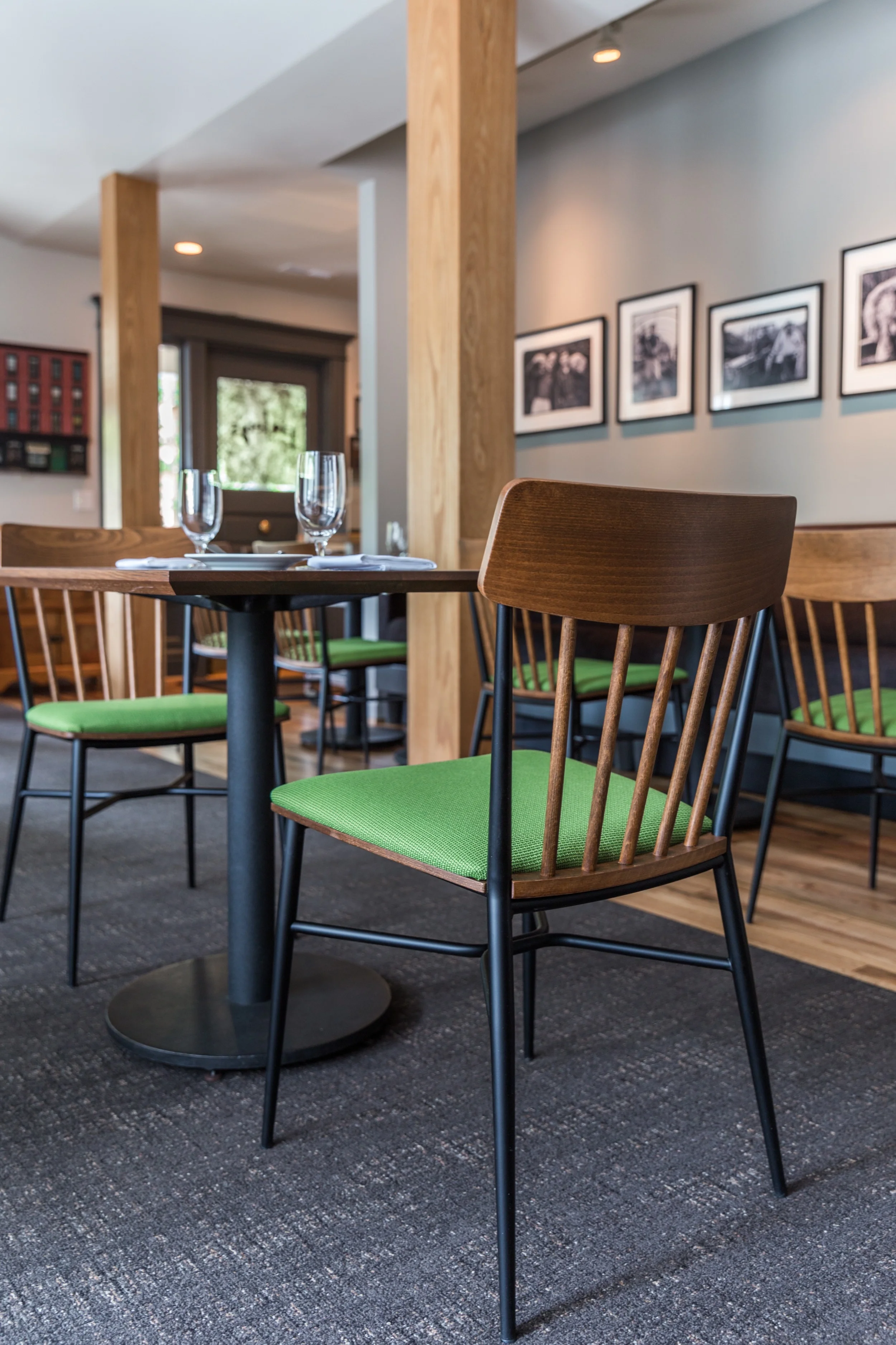 Twenty-one years ago, the Paley's opened their restaurant with classic wooden Windsor chairs. These custom metal and wood chairs are a modern interpretation of that classic shape, referencing the past while also looking toward the future. 