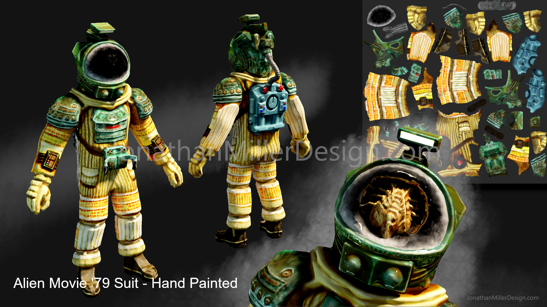  A Hand painted space suit fromthe 1979 film masterpiece “alien”.    Model here:  https://sketchfab.com/3d-models/jmd-alien-movie-hand-painted-suit-79-8e6372b874f24c5ea72af7acd8a3c2e3   