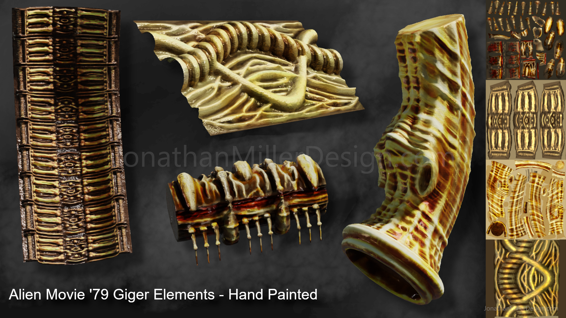 Hand painted H.R. Giger 3D environment models. 