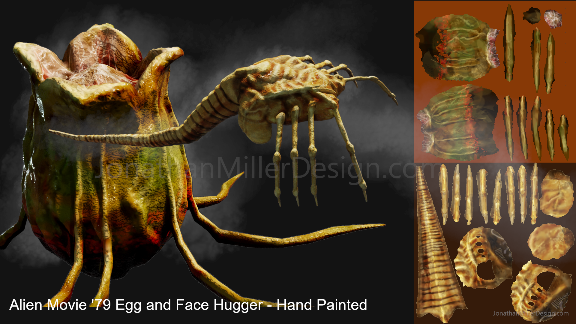 Alien egg and Face Hugger Hand-painted 3D models.