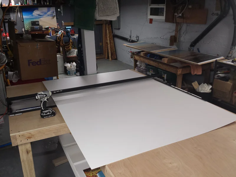 Cutting the Sintra to mount the prints to. (Click to Enlarge)