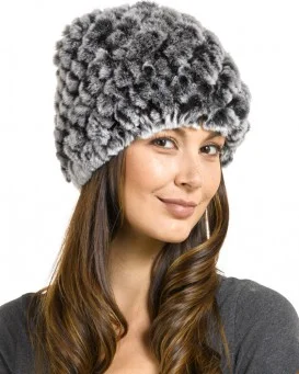 Chinchilla Rex Knitted Hat Knitted Chinchilla Rex Rabbit Hat with Elastic – Alaska Fur  main image 4