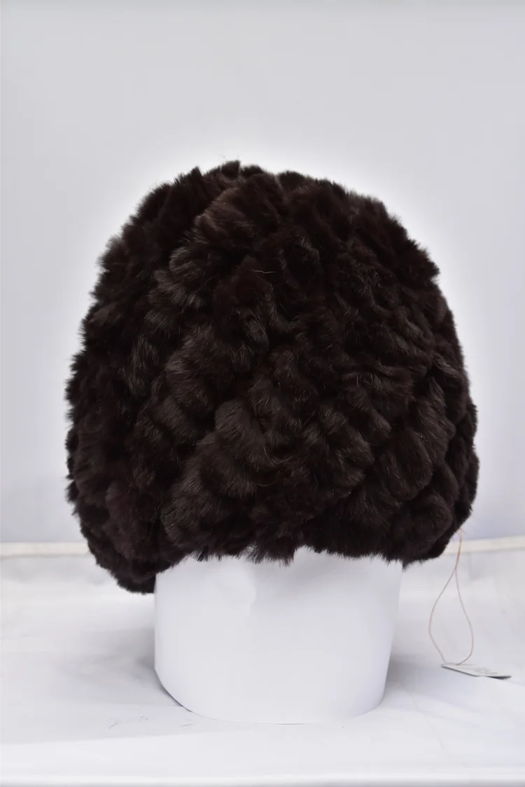 Chinchilla Rex Knitted Hat Assorted Knitted Chinchilla Rex Rabbit Beanies with Fox Pom  main image 2