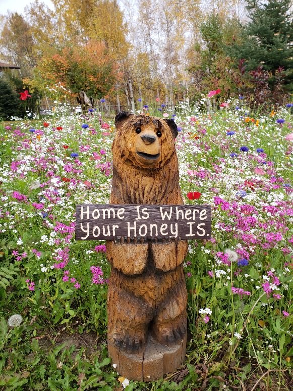 Carved Bear with Sign — The Alaska Gift Company