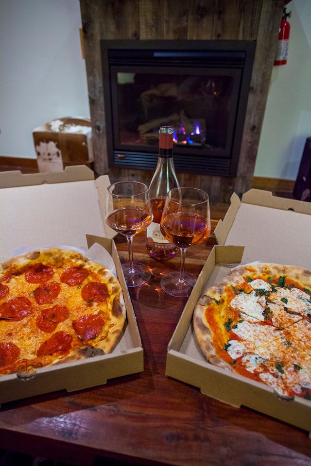 Our first night in Jackson. We decided to get pizza even though we were still stuffed from Red Iguana. :) We ended the night fireside with some rosé. Pizza is from Pizzeria Caldera. 