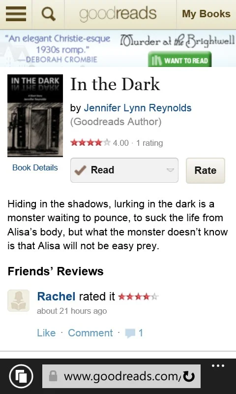 IN THE DARK has its first review on Goodreads.