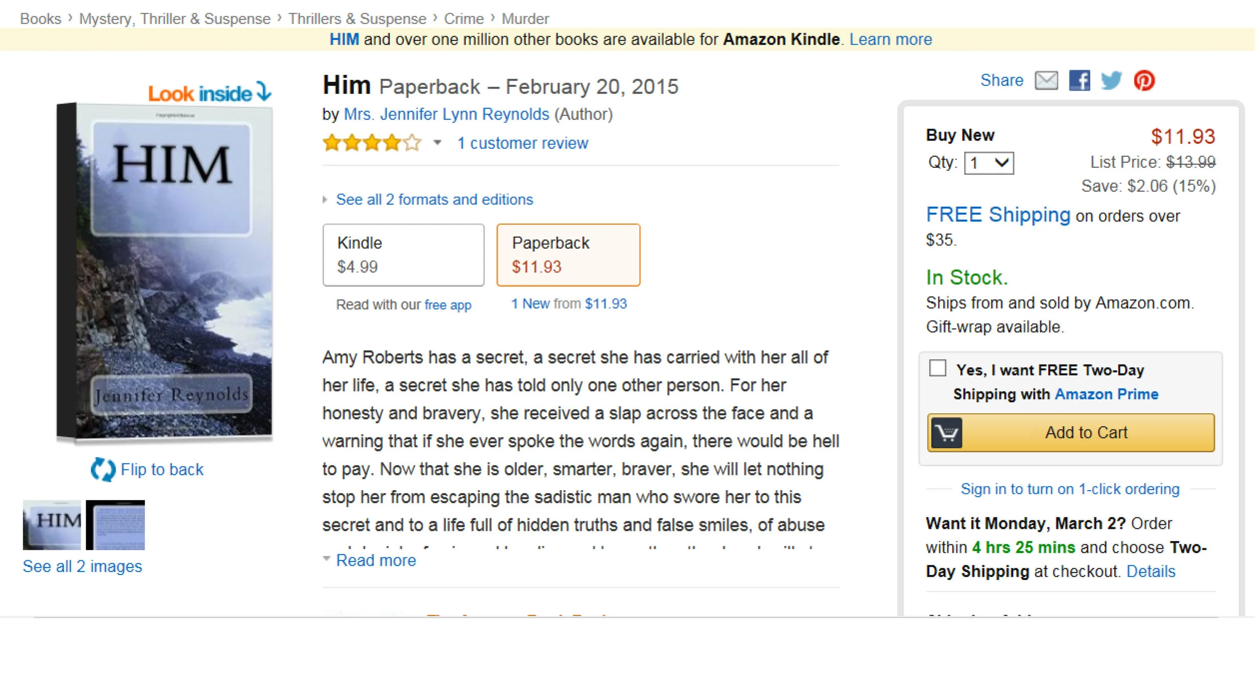 For those of you who don't want to wait until I can get you a paperback copy of HIM, you can order a copy online at Amazon. Barnes and Nobles' link isn't live yet. I'll post it as soon as it is. http://www.amazon.com/Him-Mrs-Jennife…/…/ref=tmm_pap_title_0