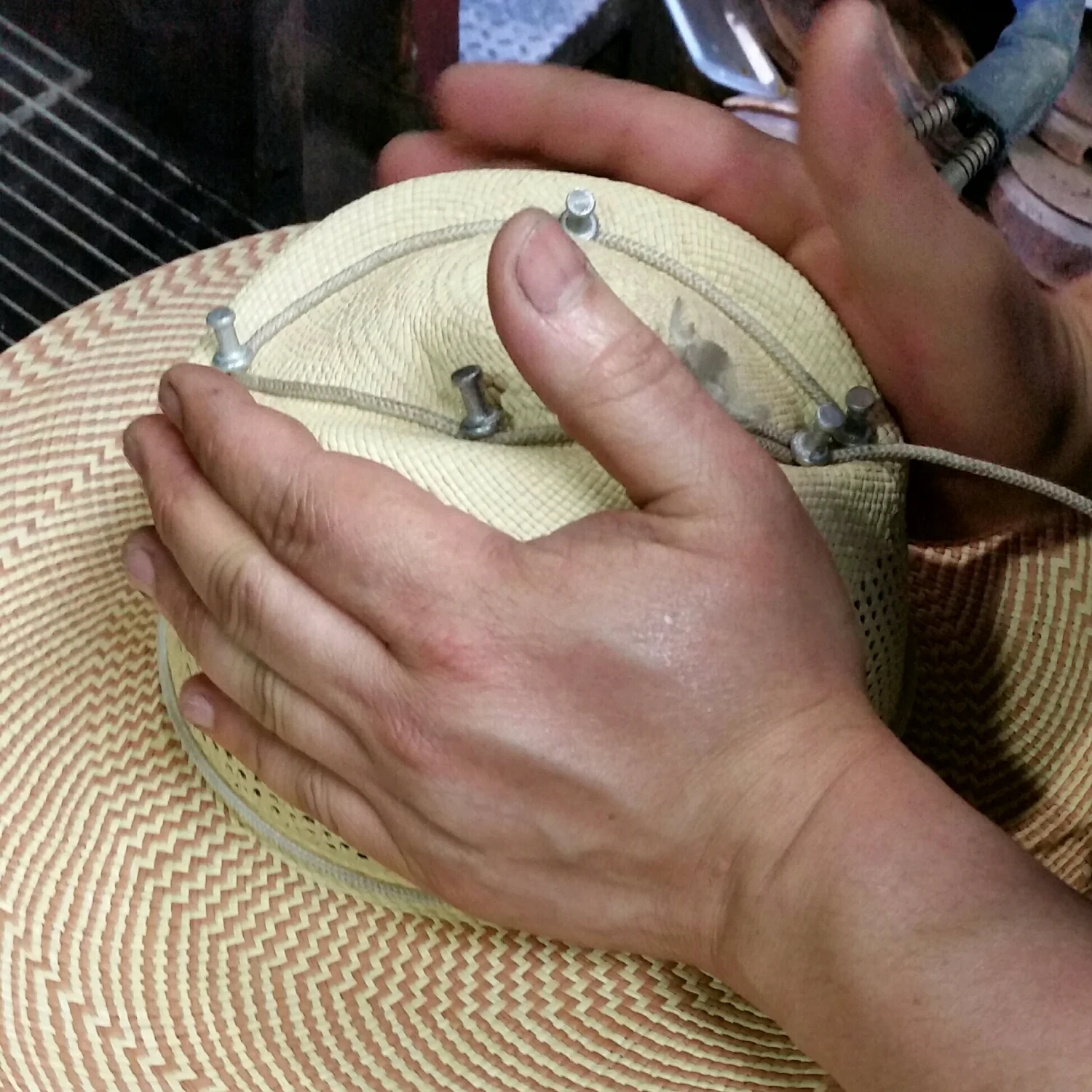 Hand crafted means made by hand ! All the hats are formed on wooden blocks by hand , not mechanically .