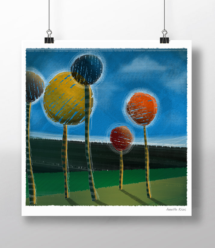 A new piece I did this summer to included in the Madison Park Art Walk, Sept. 11, 2015 Entitled: Funny Trees III Limited Edition Archival Giclee Print