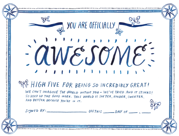 Printable Certificate of Awesomeness!