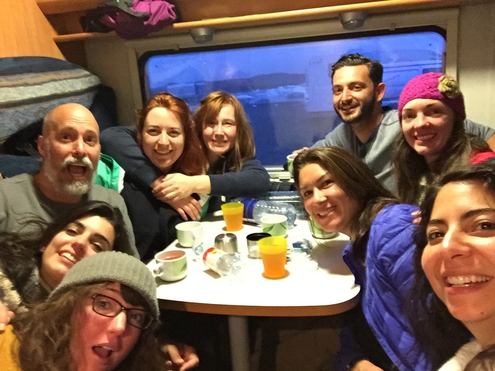 Late night drinks with the Fromagis in the RV's, surrounded by icebergs