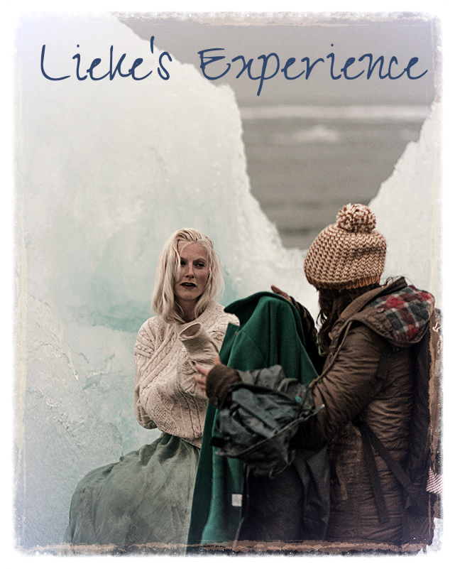 "I got nicknamed the 'ice princess' (hence the pale skin and white hair) during our time together in the Land of Fire and Ice. That nickname has never been more fitting than the night I modeled at the black sand beach (yes I tell you correctly; night! It was after midnight). My butt has never been as cold as it would be that night. A small group of us went to the other side of the lagoon, where all the Icebergs drifted into the ocean and got washed ashore as the tide allowed it to. When we arrived that night, the beach was covered in icebergs, immense rocks and tiny stones. I knew that I would be the victim of shooting (so to speak). I had to bring my ice princess character to life and so I did. First I modeled for miss Brooke Shaden. She laid me down in between the rocks on the beach in the most amazing dress I think I've ever worn. Pastel green, super long and wide and it flowed amazingly. After about a minute I stood up and Kory came up to me and asked me if I wanted to model for him. I didn't know at that point that he wanted me to sit on top of an iceberg. He walked with me to the shoreline as he explained that he would love to shoot me up on that big rock. It was in that moment that KD told me that I always had the option of saying no. But knowing Kory's work, I was willing to at least try. And so I climbed up the rock and after about 5 frames Kelly called it quits and said to Kory, that's enough, she's coming off now. My butt was freezing and so were my hands. But after seeing Kory's shot, none of that mattered anymore. It looked totally amazing in camera. Now, after seeing the edit I can say that I am so proud of featuring in this amazing piece. It turned out even prettier than I could've ever expected and it was so totally worth freezing my limbs off. I did get to cross something off of my bucket-list, because apparently I put in my Pinterest that I wanted to touch an iceberg. I don't know if that included my butt, but hey! Who can say they sat on an iceberg and have such an amazing piece of art to prove it? Thank you so much Kory, for the experience, the moment and the piece of art you created from this!" Lieke
