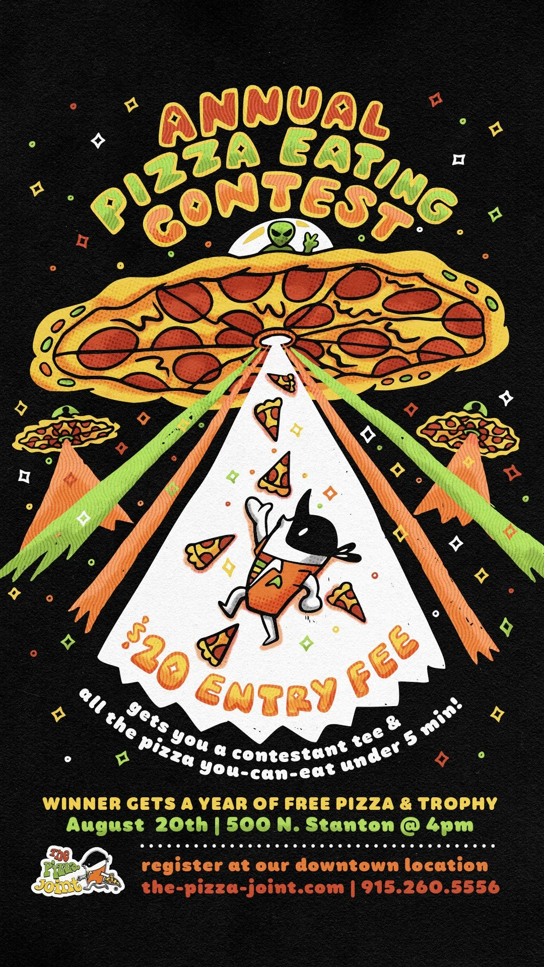The Pizza Joint® | "Pizza out of this world" Annual Pizza Eating Contest social media poster