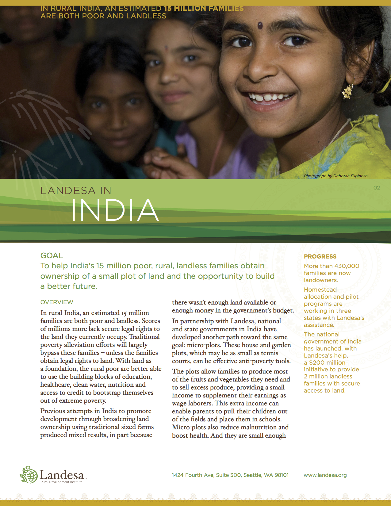 Fact Sheet for Landesa's work in India, which focuses extensively on women and girls.