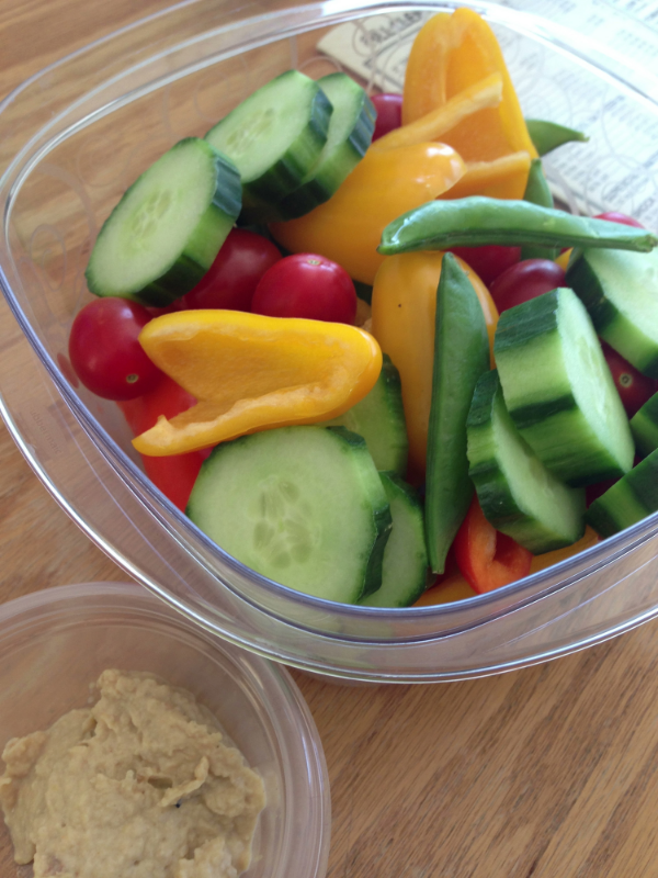 Fresh veggies and humus from home