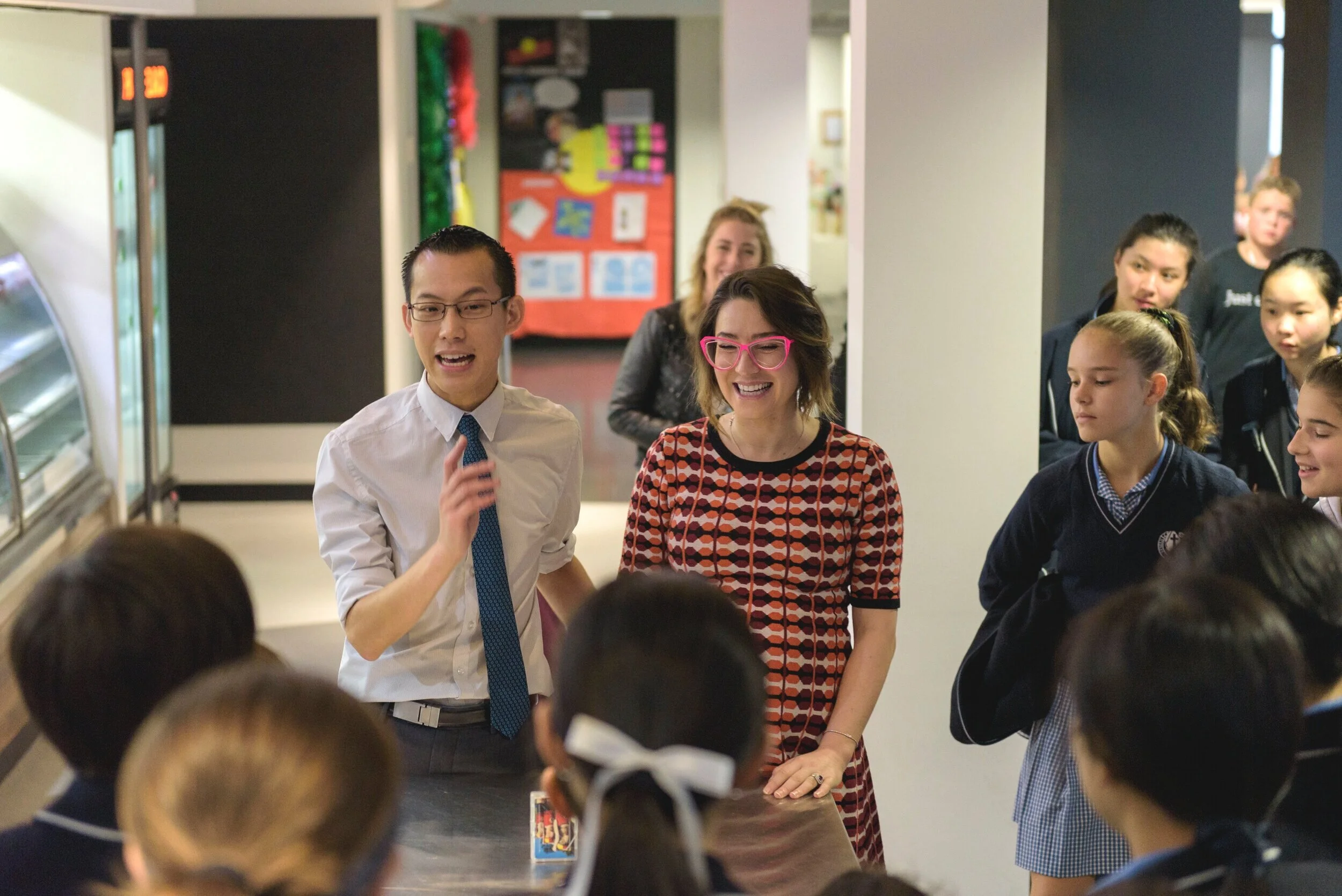The famous Maths youtuber Eddie Woo and former Masterchef Alice Zaslavsky talking to a room of diehard Eddie Woo fans!