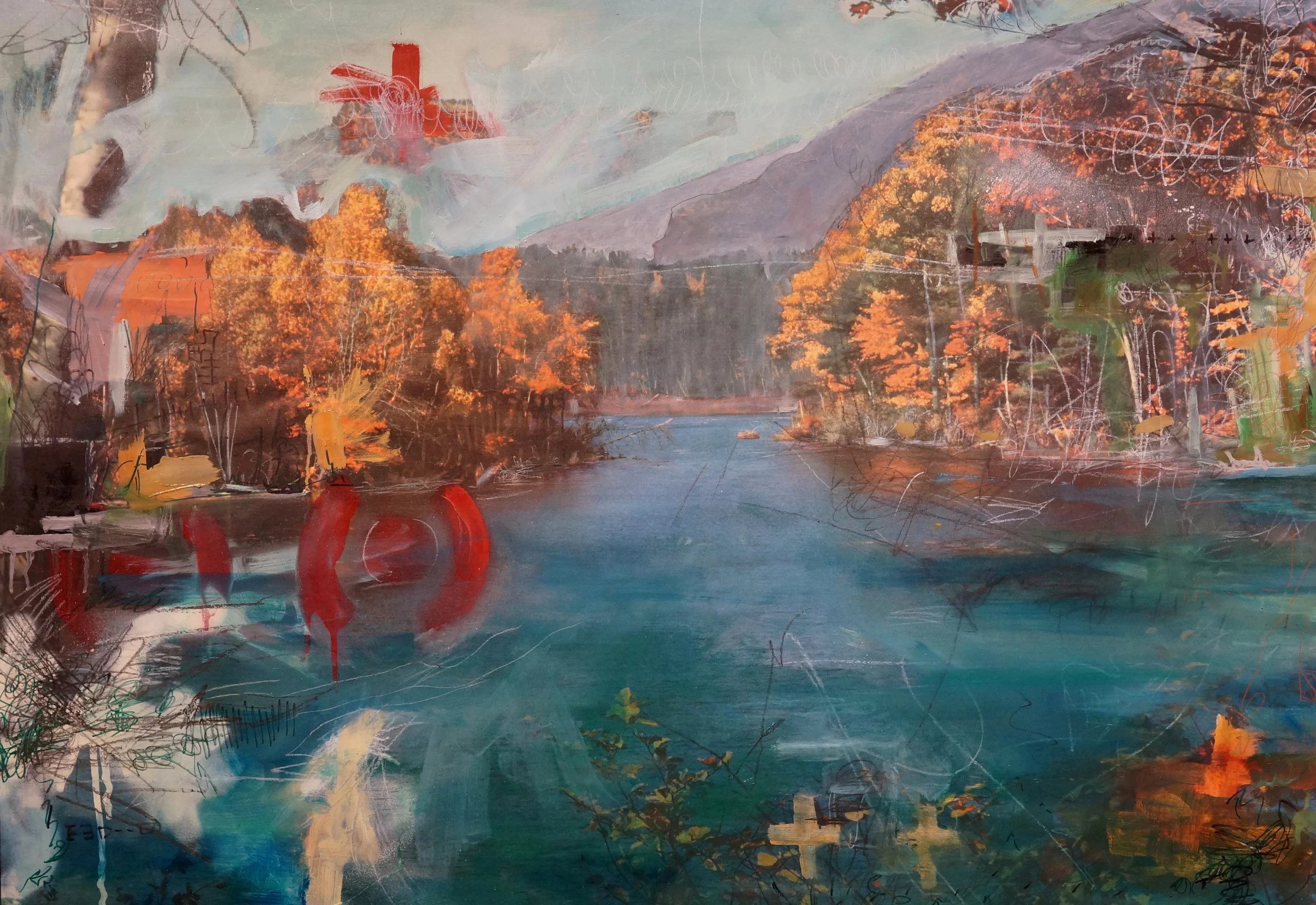   By the Lake &nbsp; 36" x 48" Mixed Media on Board 2013  