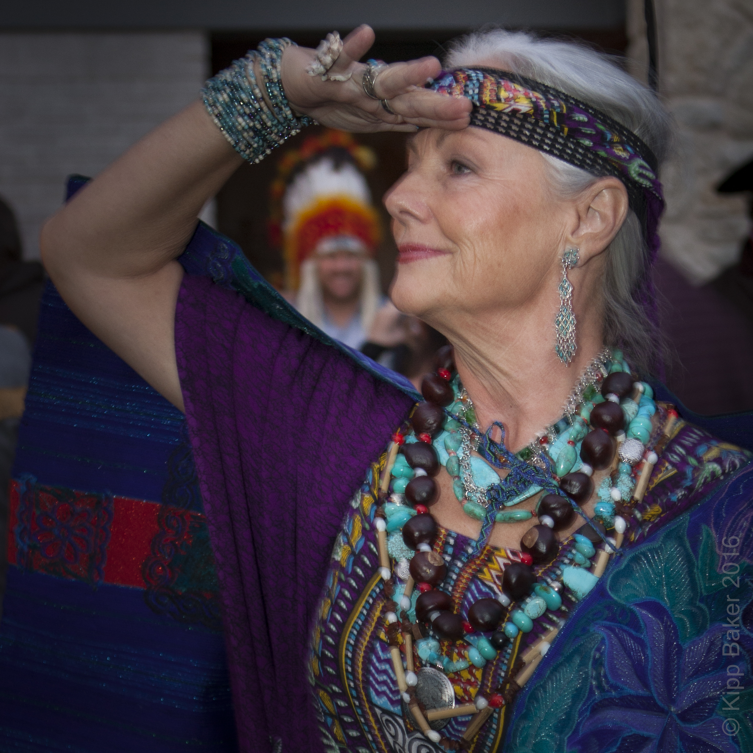 Actress Angie Bolling strikes an investigative pose during a fund-raiser involving the solution of a theatrical murder mystery by attending donors and patrons. Copyright © Kipp Baker, All rights reserved