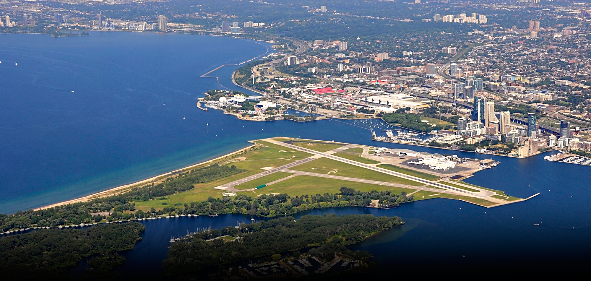 Toronto Islands, including Billy Bishop Airport and Hanlan Beach