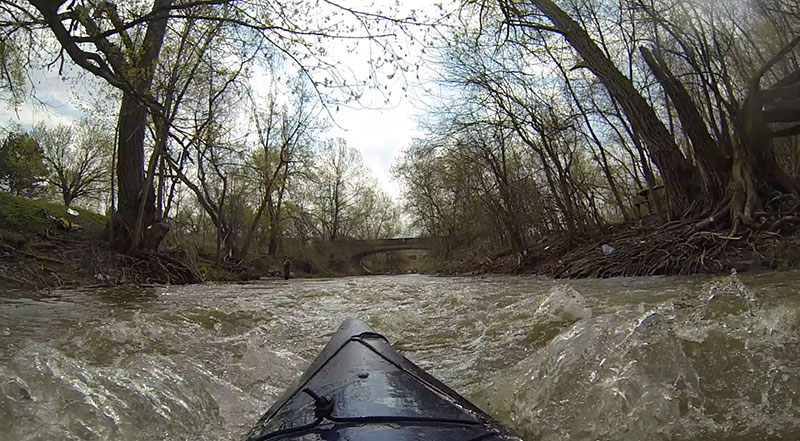 Splashing through the Don River's momentary class 2 rapids. (Photo: Lake Ontario Waterkeeper)
