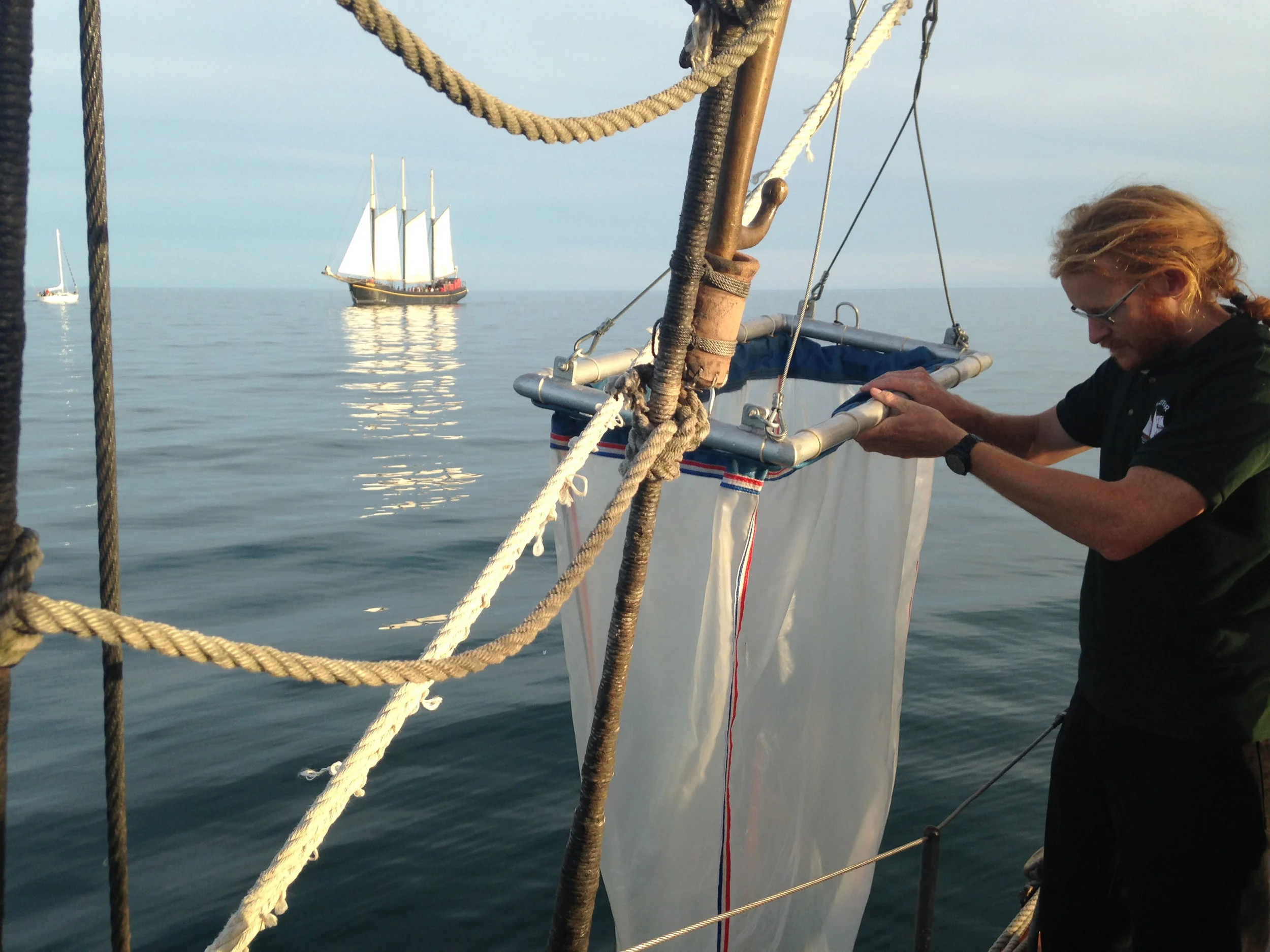 Sampling for microplastics with Ontario Streams and Toronto Brigantine’s Tall Ship Adventures for Youth. (Photo via Lake Ontario Waterkeeper)