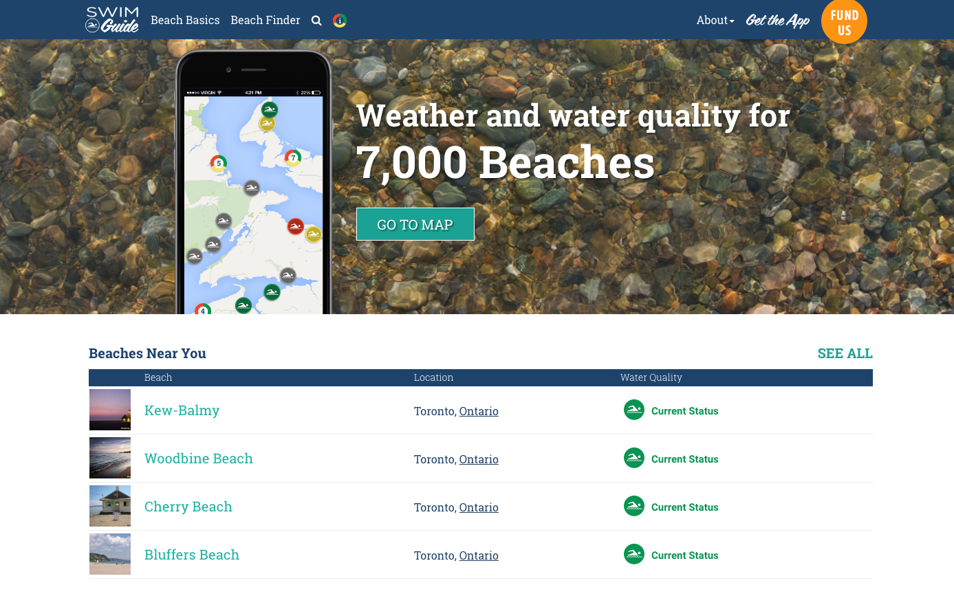 Find the beaches nearest to you right from Swim Guide's homepage !