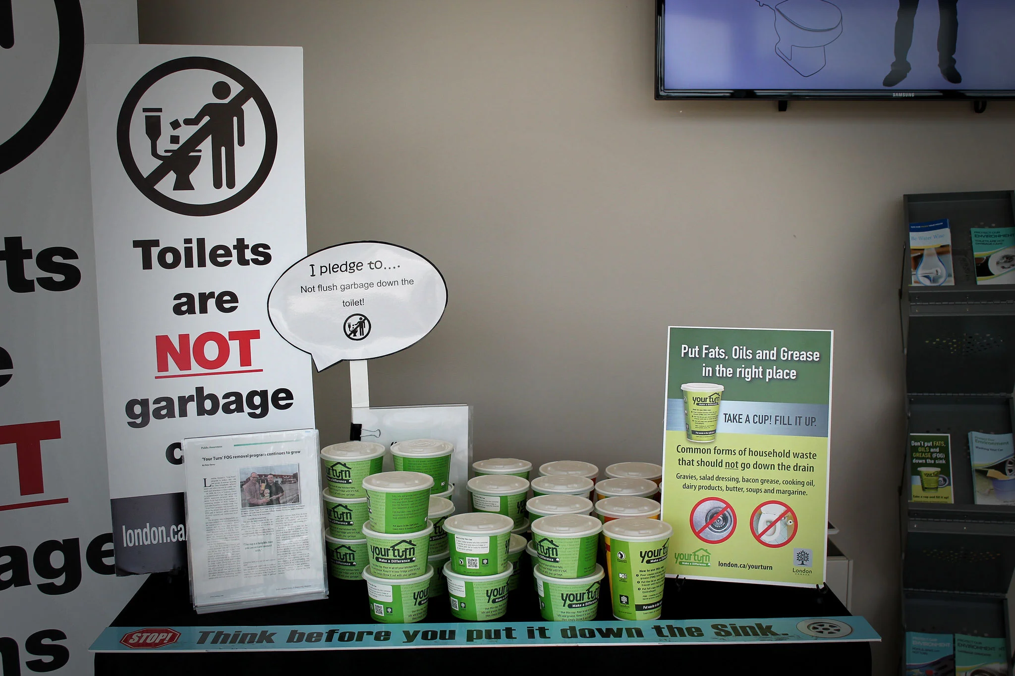 YourTurn's biodegradable PLA plastic cups can be used for collecting fats, oils, and grease rather than pouring it down drains. When a cup is full, you can throw it away as compost waste. (Photo by Ruby Pajares)
