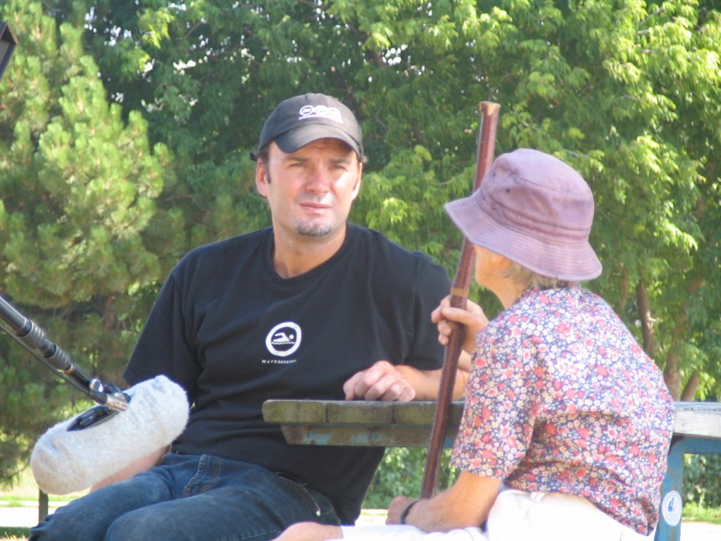 Mark Mattson and Pat Lawson discuss Port Hope's radioactive waste legacy during the making of a documentary in 2005. (Photo by Lake Ontario Waterkeeper)