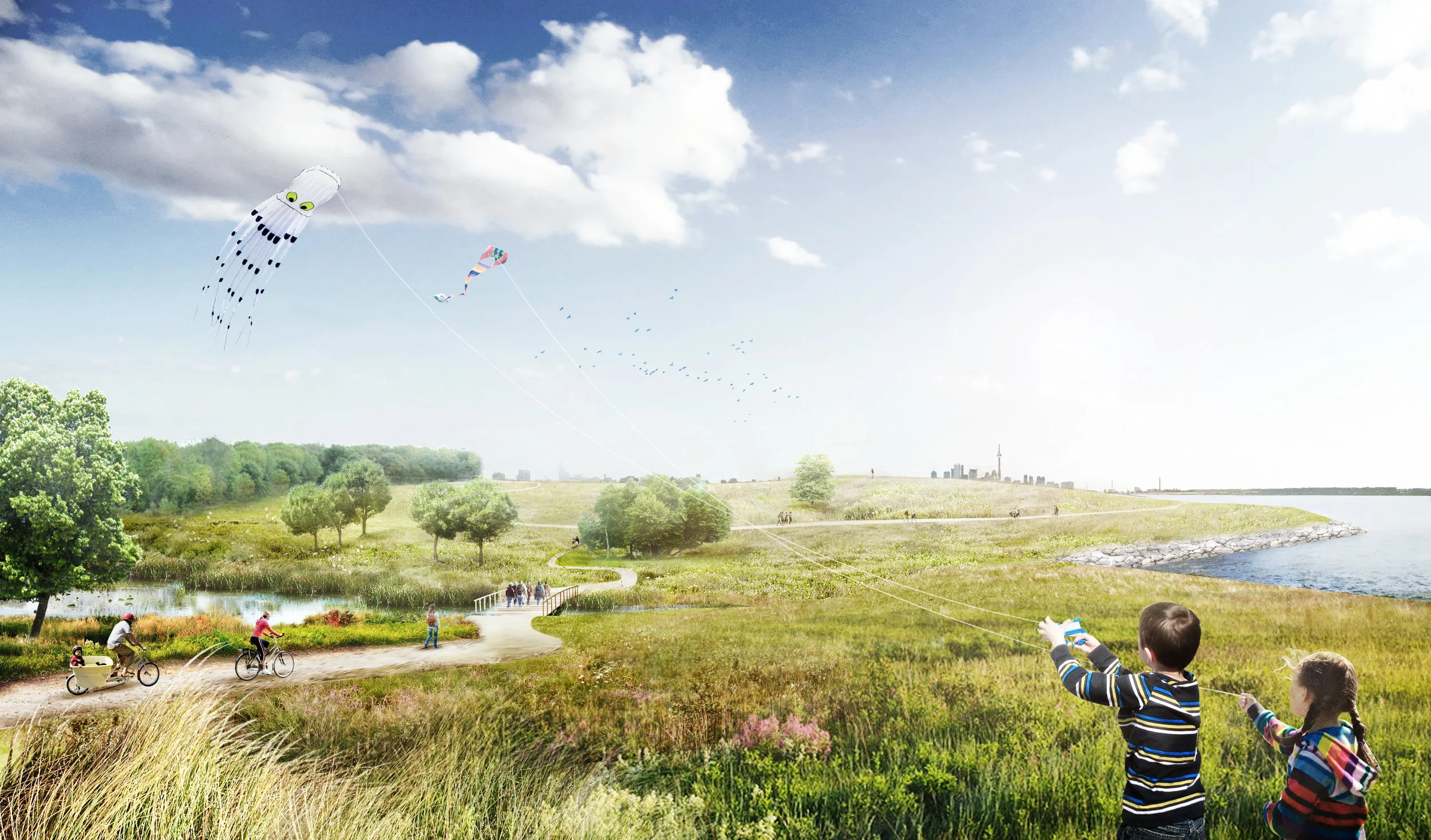 An artistic representation of the new conservation area, looking east over the mouth of Serson creek.