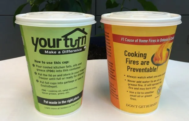 Biodegradable cups like these are the best way to store and dispose of fats, oil, and grease. 