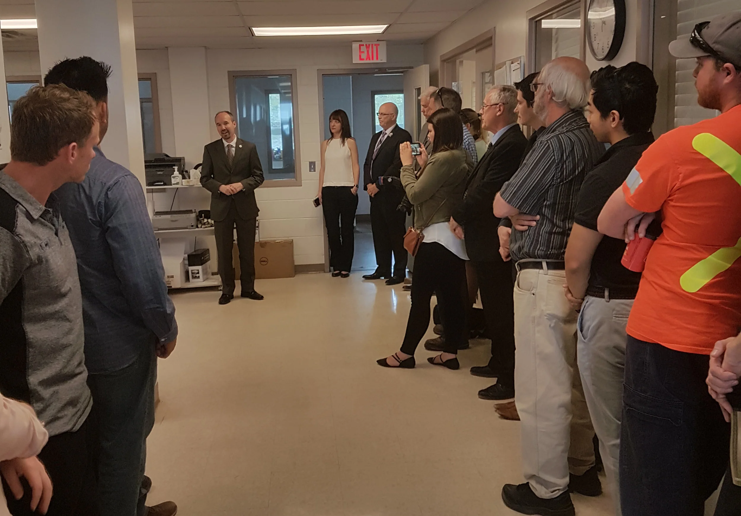 Kingston mayor Bryan Paterson speaking at the King Street Water Treatment Plant about the launch of the overflow notifications.