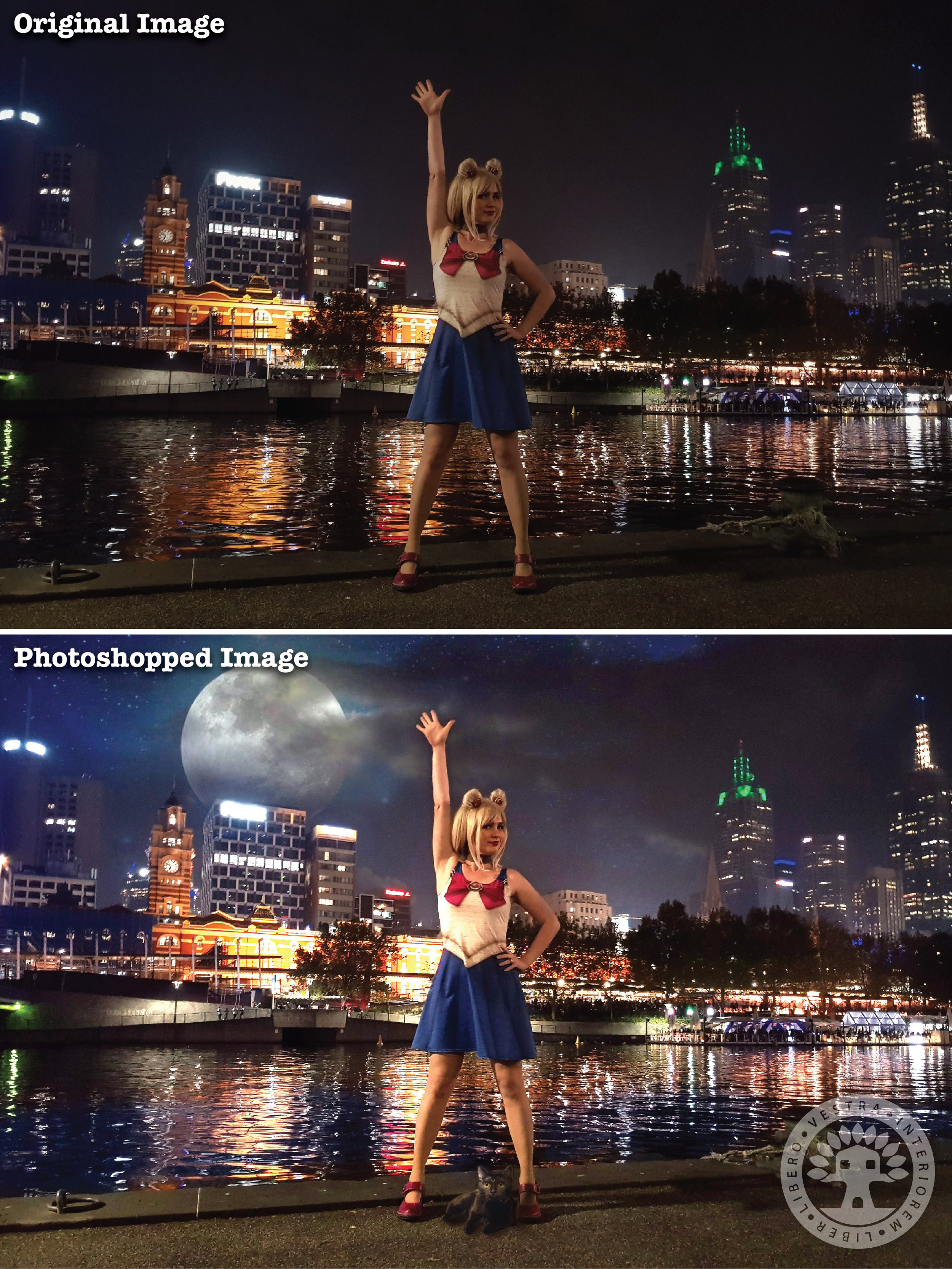 "Sailor Moon Dress" before and after Photoshop . ~ Corinne Jade, ClubHouse Collective
