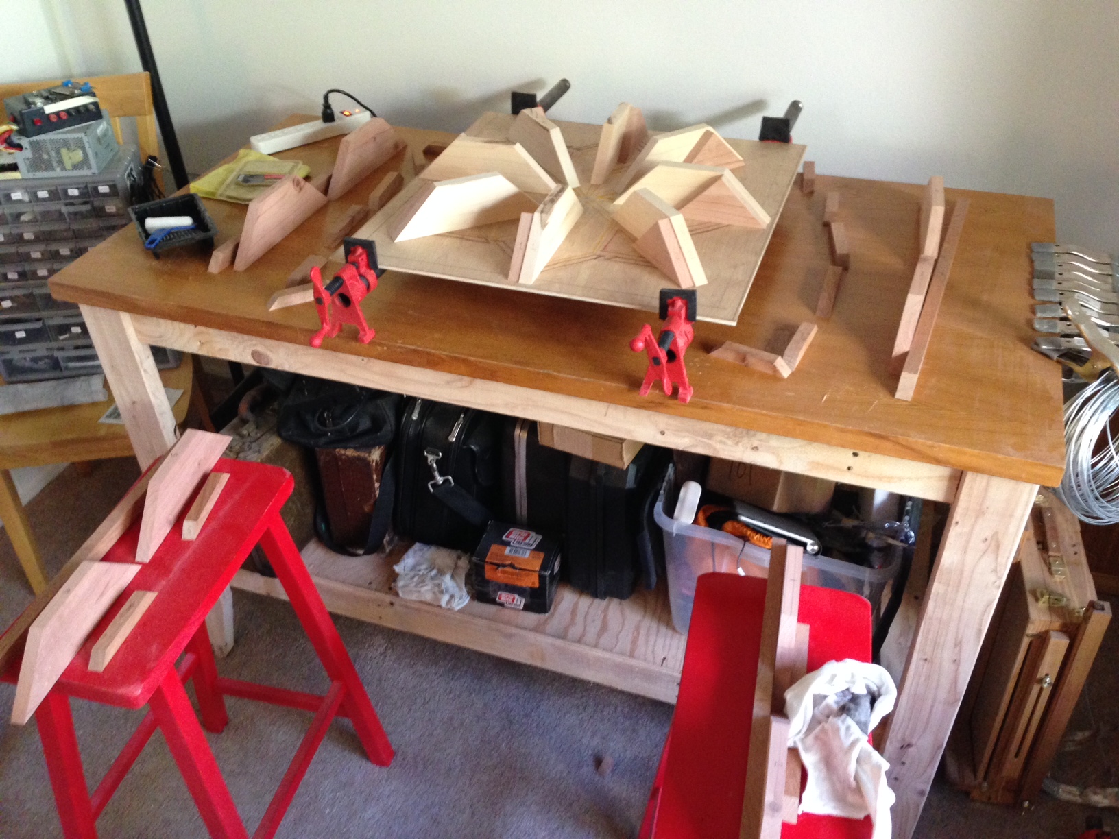 Staging the pieces for the practice run before the first glue-up. That's right I had multiple practice runs to make sure I could do it all before the glue started to set.