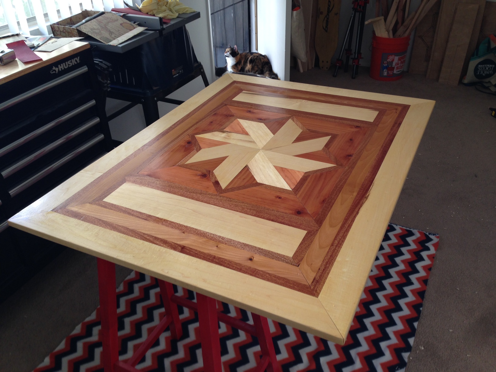 First coat of boiled linseed oil. It's still a little wet, hence the nice shine.