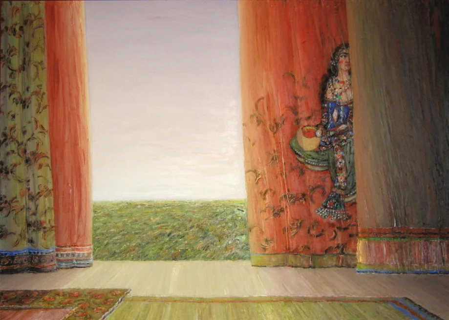 Girl in the Curtain - Fille dans le Rideau, 2006, 50x70cm, oil on canvas - huile sur toile, sold - vendu