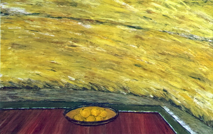 Wheat Fields with Apples - Champ de Ble aux Pommes, 2001, 40x60cm, oil on cardboard - huile sur carton, sold - vendu