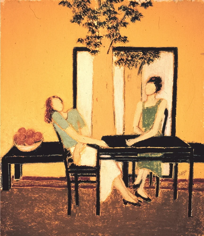 Confidences, 2000, 30x35cm, oil pastel on paper - pastel gras sur papier, sold - vendu