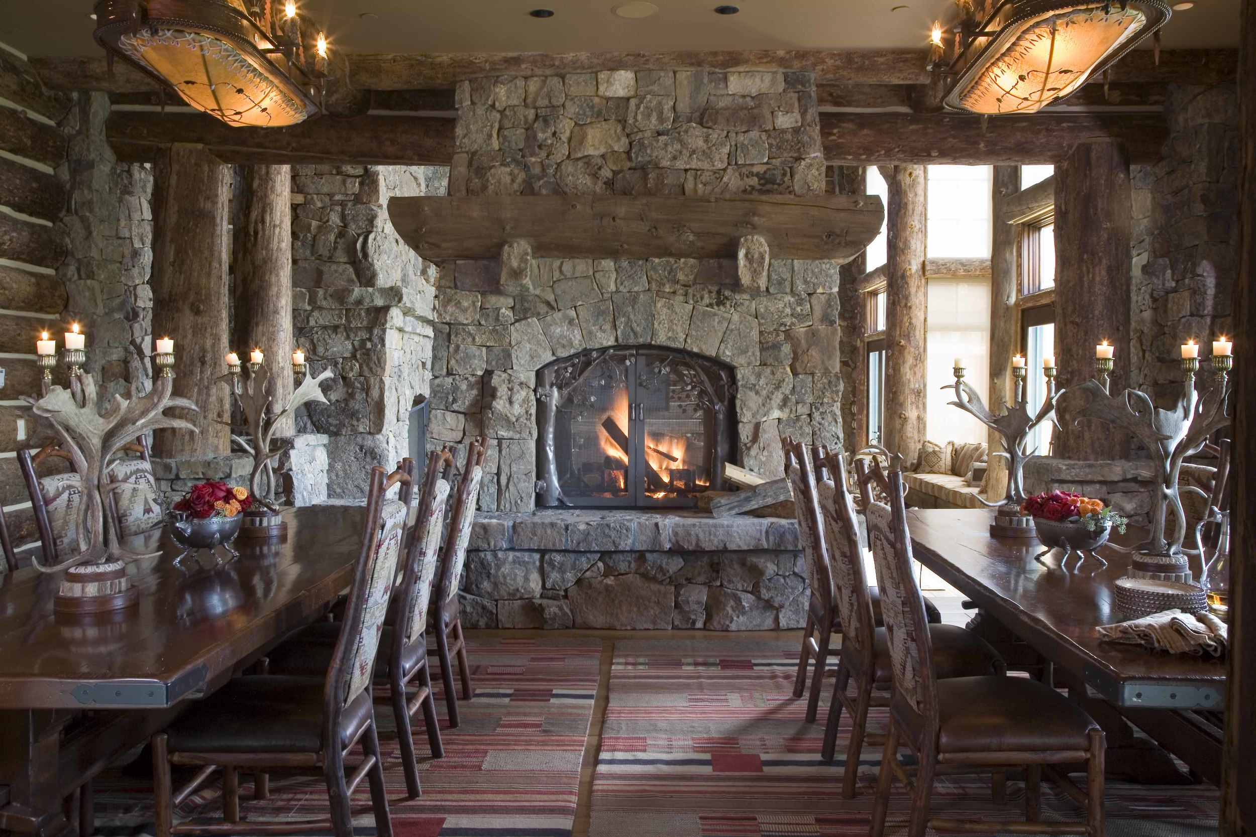 Ranch Dining Room With Gun Hanging From Wall