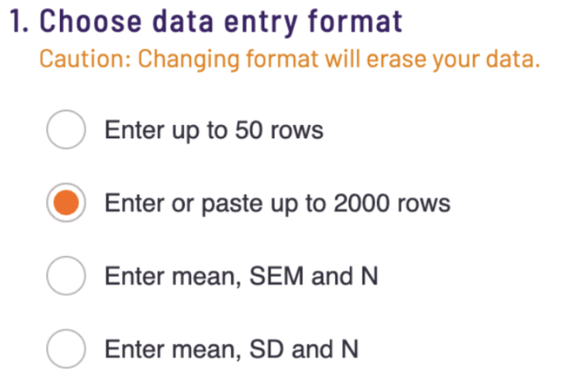 image showing how to choose data entry format. with click on enter or paste 200 rows.