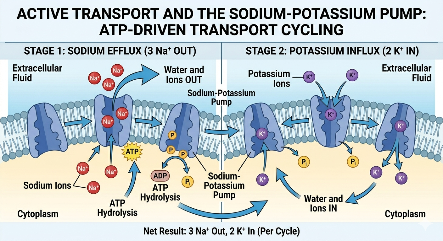 The sodium-potassium pump uses ATP to transport ions against their concentration gradients.