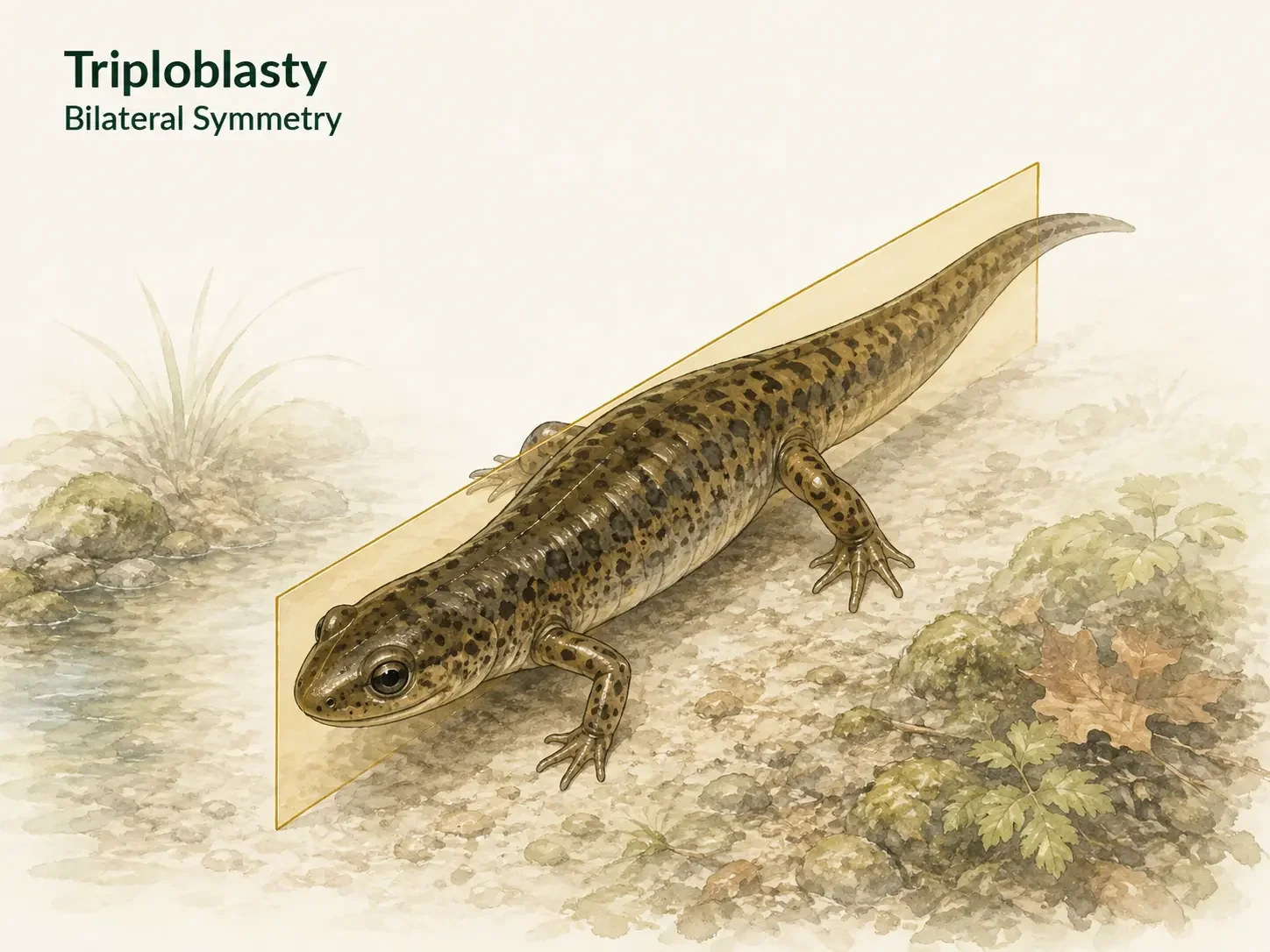 Bilaterian animal with a single longitudinal plane dividing the body into matching left and right halves.