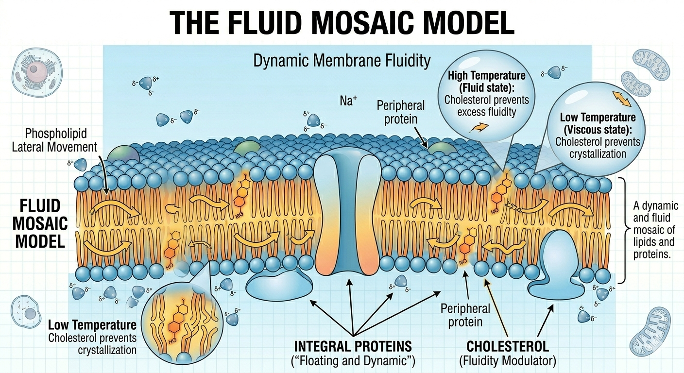 The fluid mosaic model describes membranes as dynamic structures in which molecules move laterally within the bilayer.