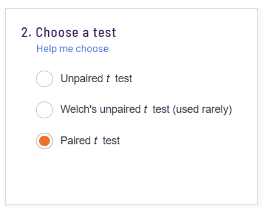 choose a test. click on paired t tesst